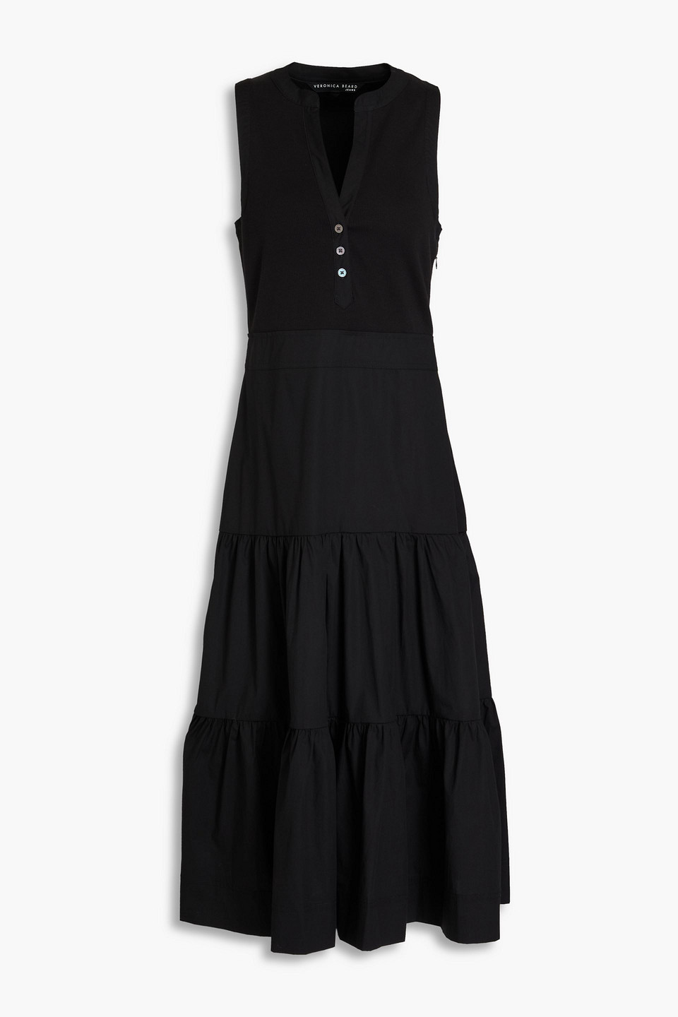 Veronica Beard Stafford Poplin-paneled Stretch-pima Cotton-jersey Midi Dress In Black