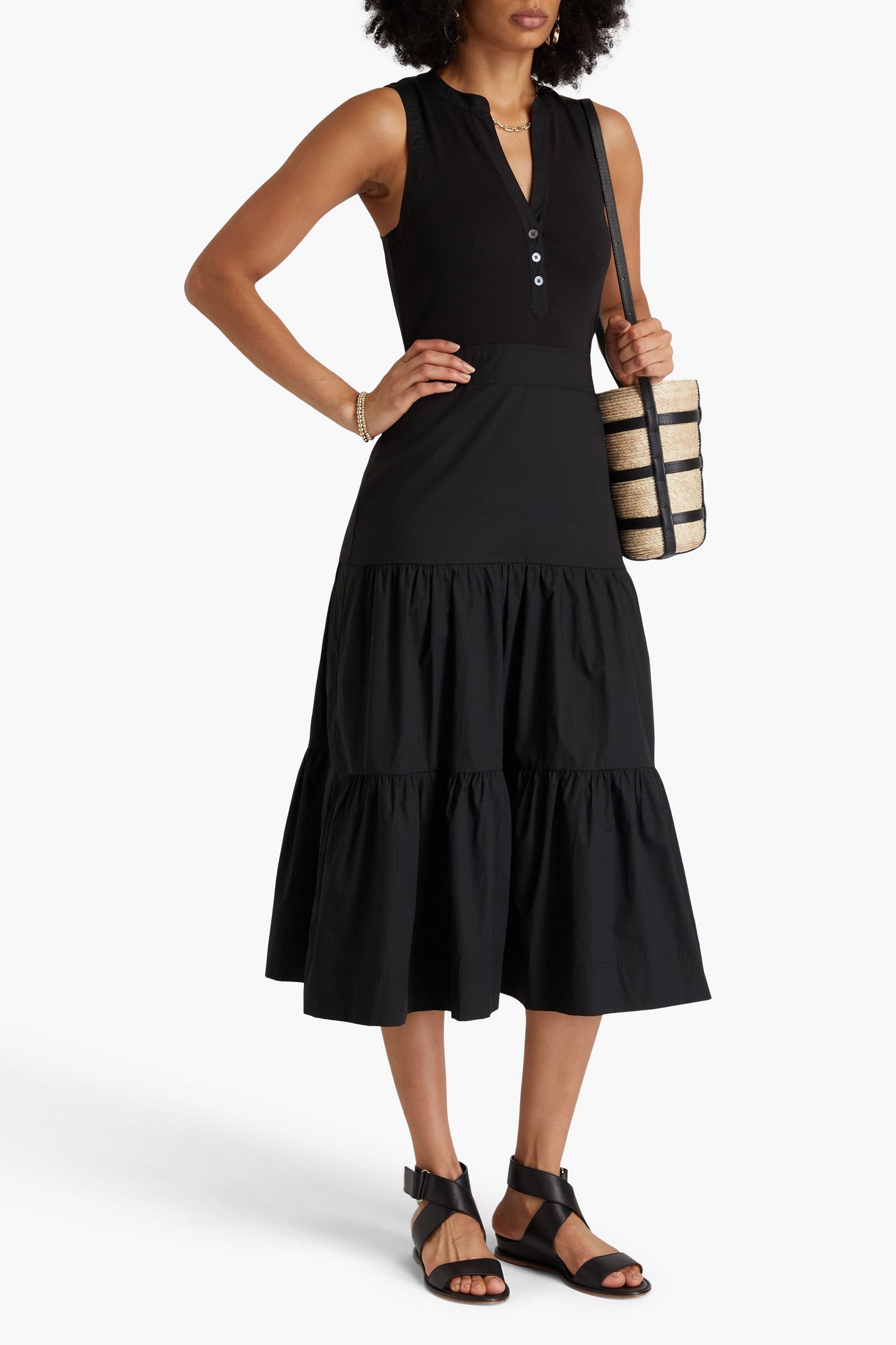 Veronica Beard Stafford poplin-paneled stretch-Pima cotton-jersey midi dress