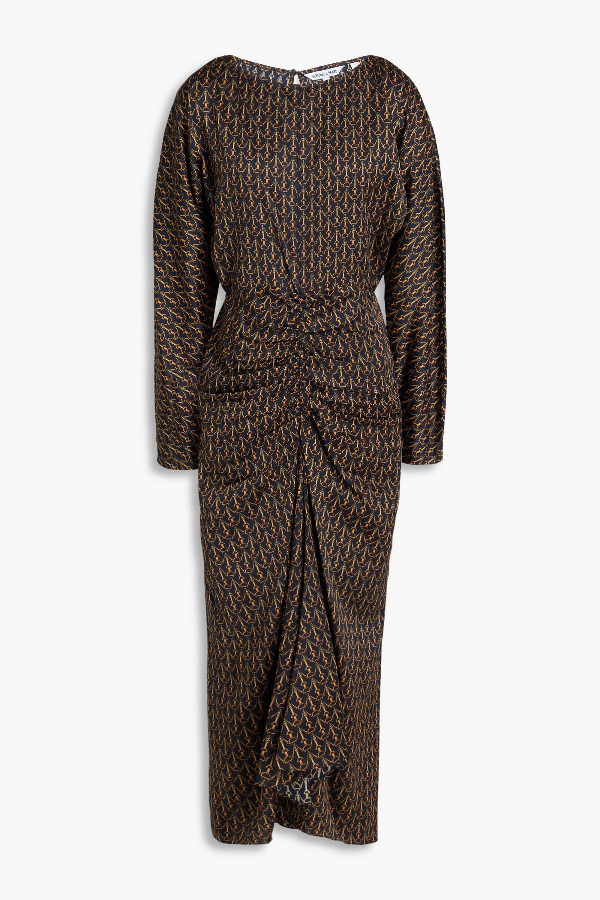 veronica beard long ruched dress Veronica Beard Viela Long-Sleeve Jersey Maxi Dress