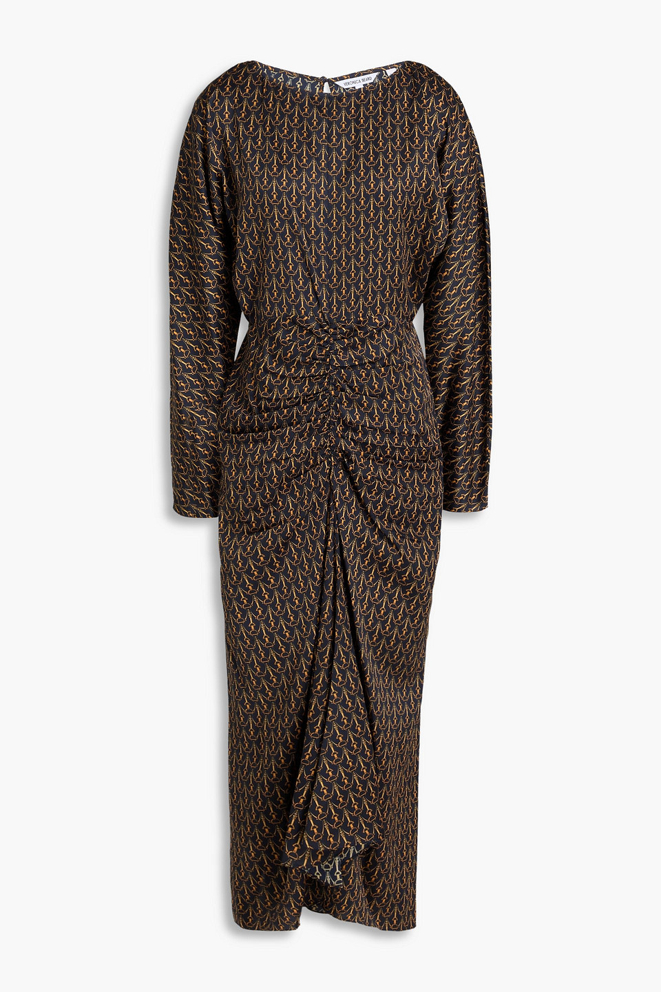 Veronica Beard Sabri Ruched Printed Satin Midi Dress In Navy