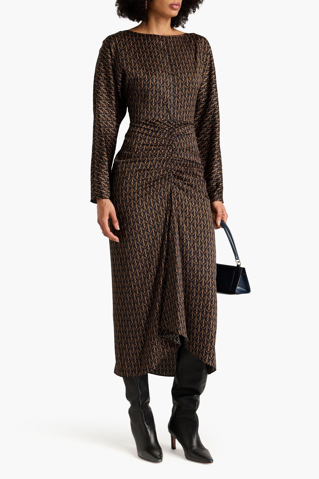 VERONICA BEARD Sabri ruched printed satin midi dress