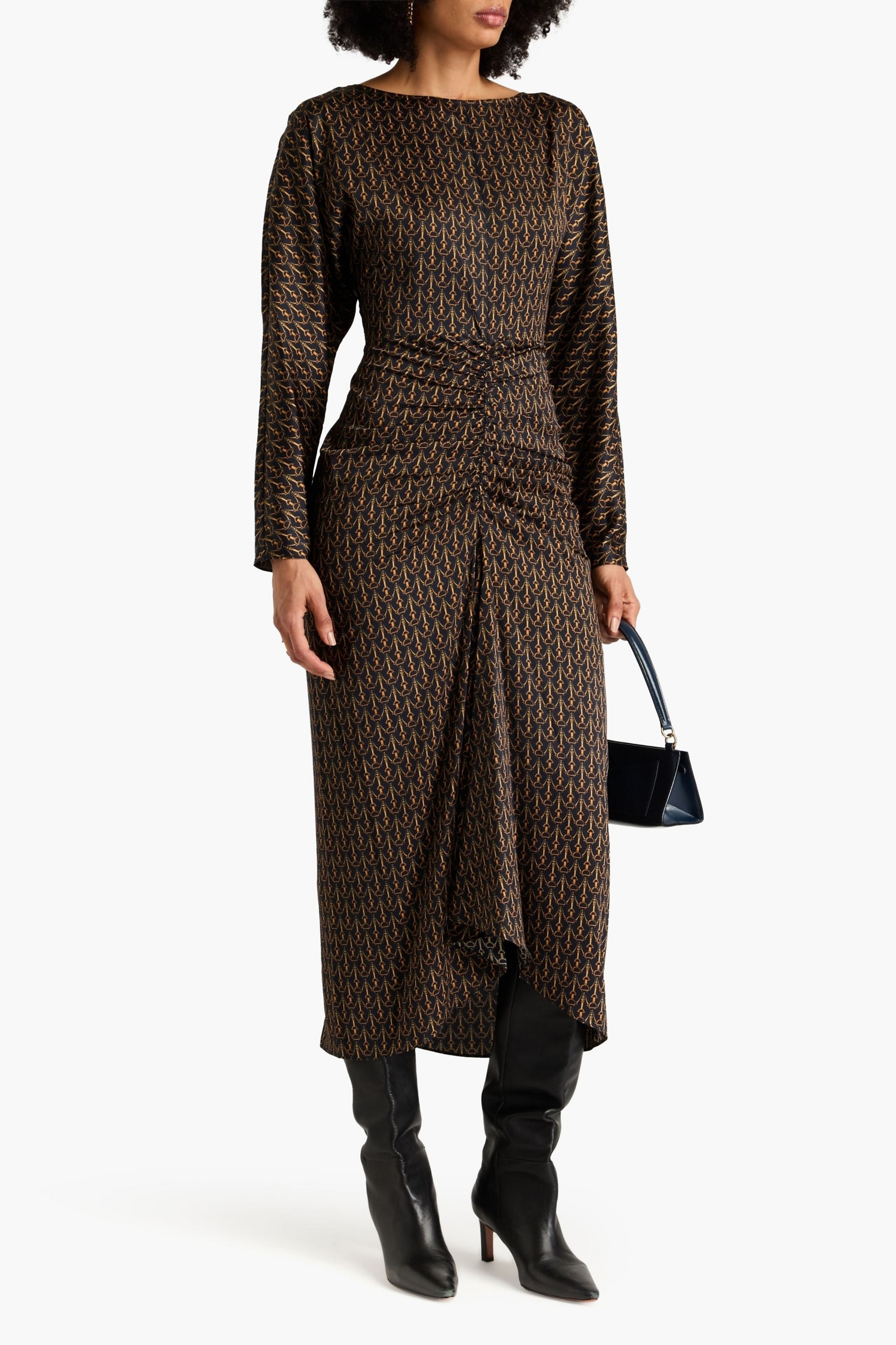 Veronica Beard Sabri ruched printed satin midi dress