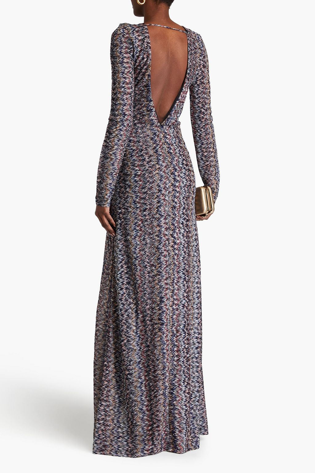 MISSONI فستان طويل من نسيج بحبكة كروشيه بلون معدني