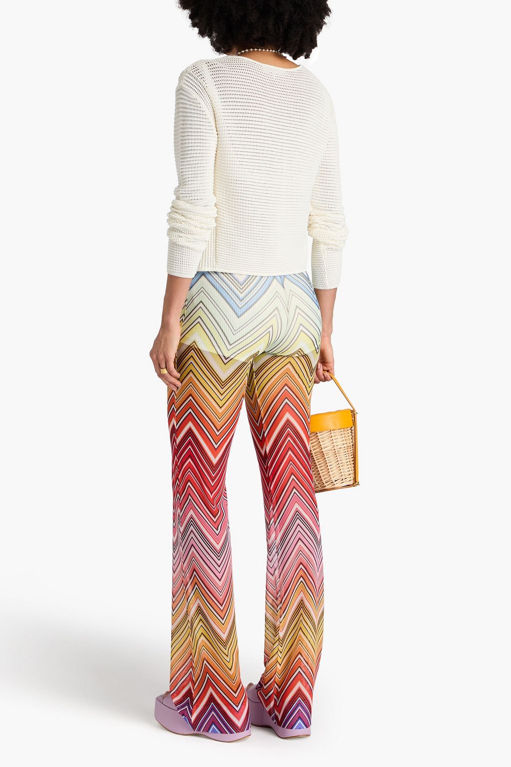 MISSONI بنطلون بقصة واسعة من الأسفل من الشبك المطاط