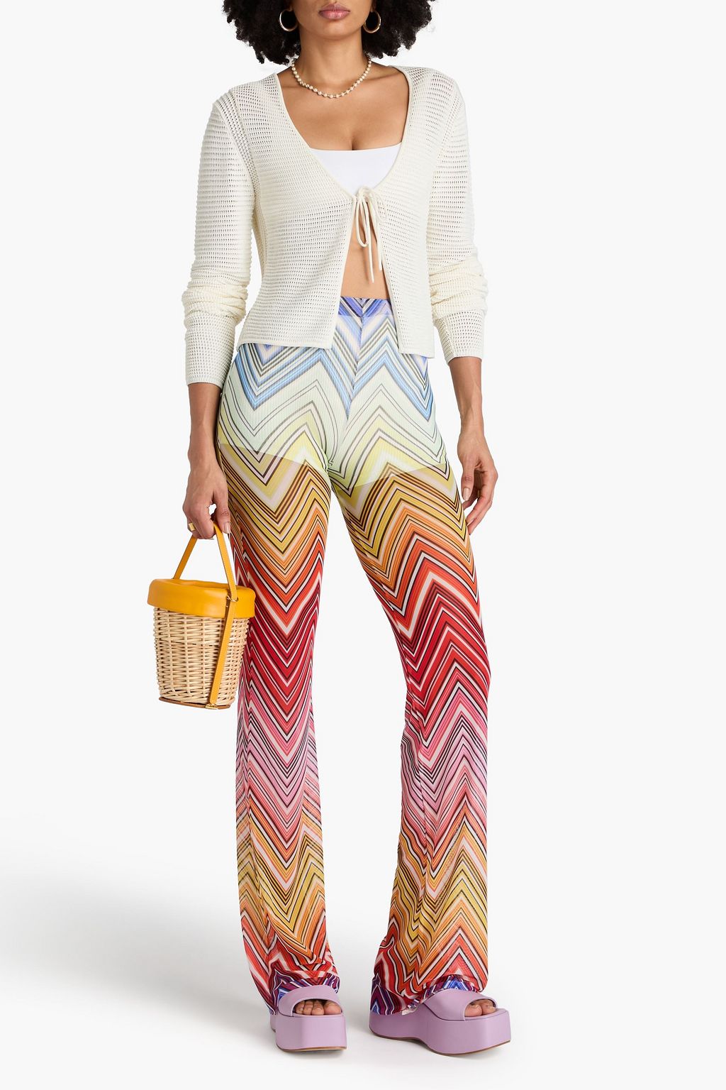 MISSONI بنطلون بقصة واسعة من الأسفل من الشبك المطاط