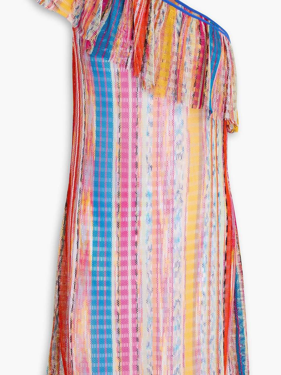 mare one-shoulder ruffled crochet-knit mini dress