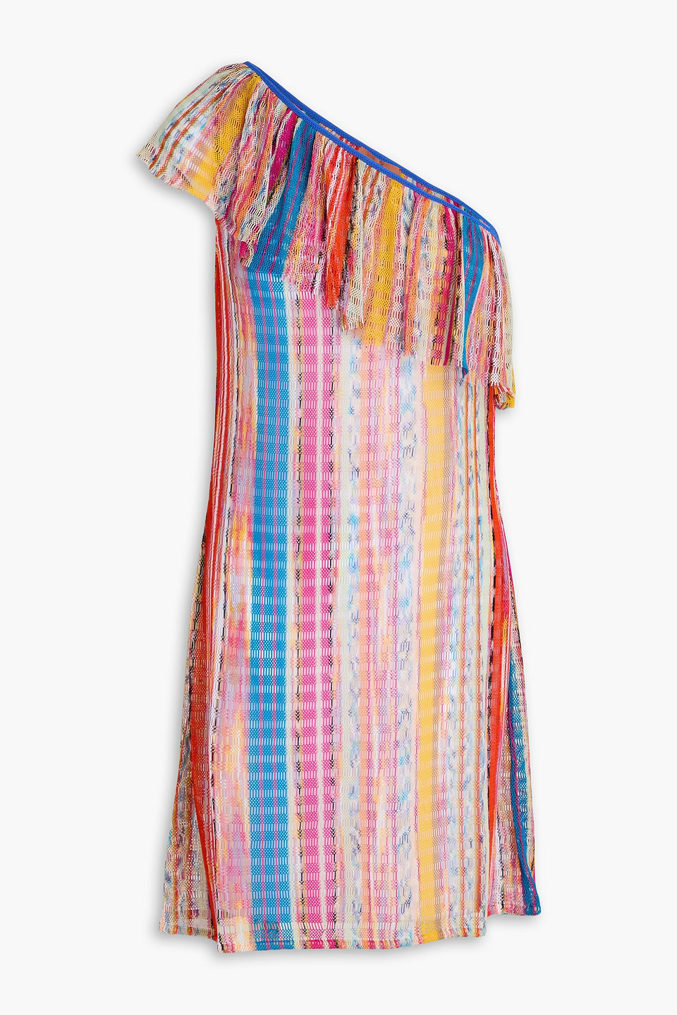 Missoni Mare One-shoulder Ruffled Crochet-knit Mini Dress In Multicolor
