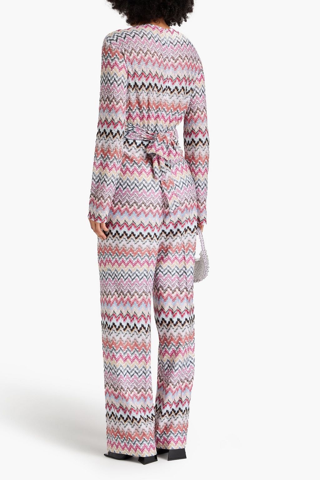 MISSONI جمبسوت من نسيج محبوك بحبكة كروشيه بتصميم ملتف وبلون معدني
