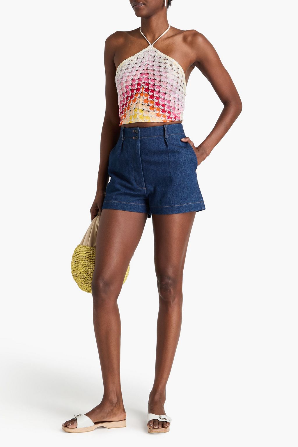 MISSONI Cropped crochet-knit halterneck top