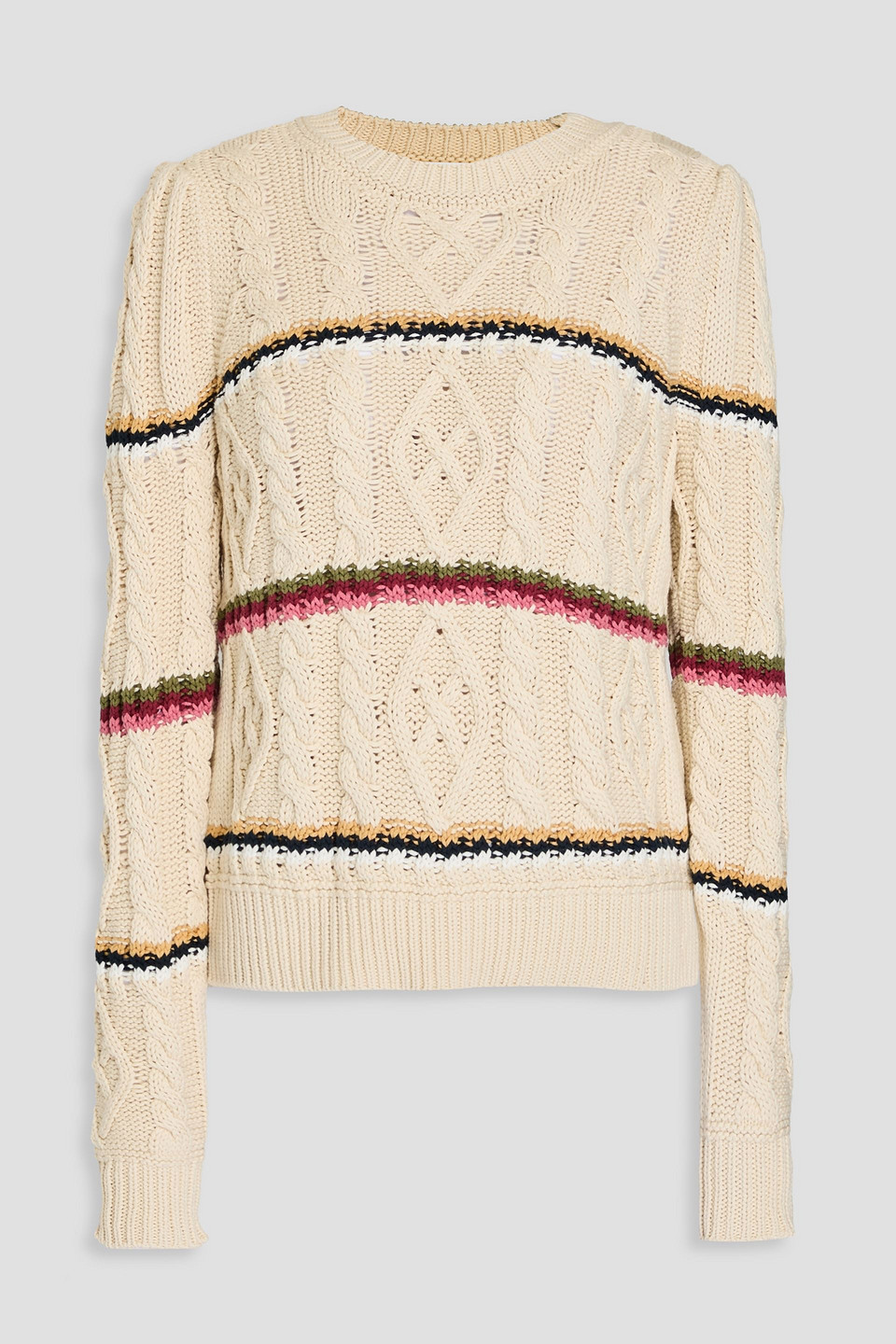 Veronica Beard Bruna Striped Cable-knit Cotton-blend Jumper In Brown