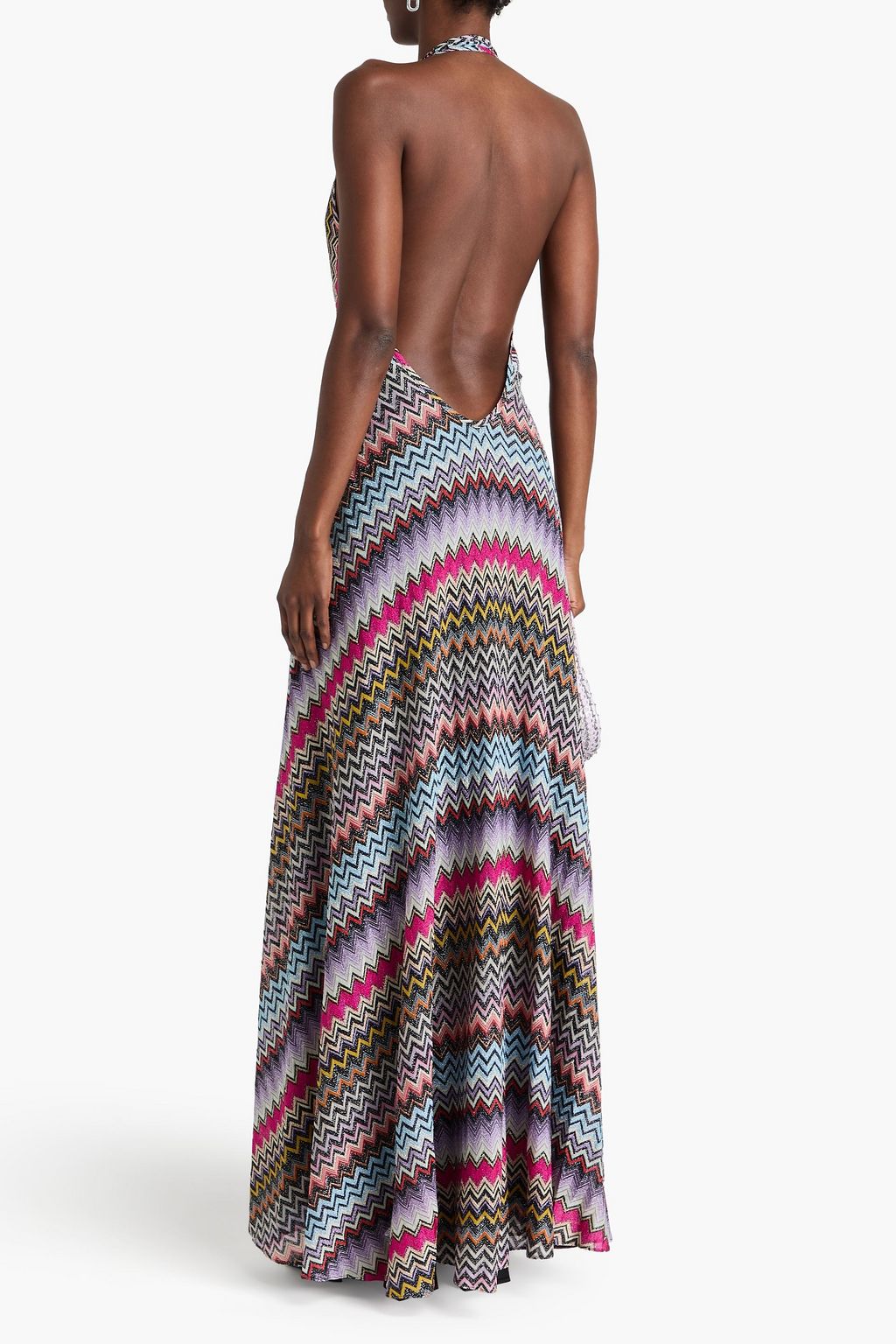 MISSONI Metallic crochet-knit halterneck maxi dress