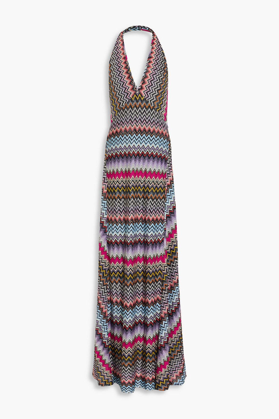 Metallic crochet-knit halterneck maxi dress