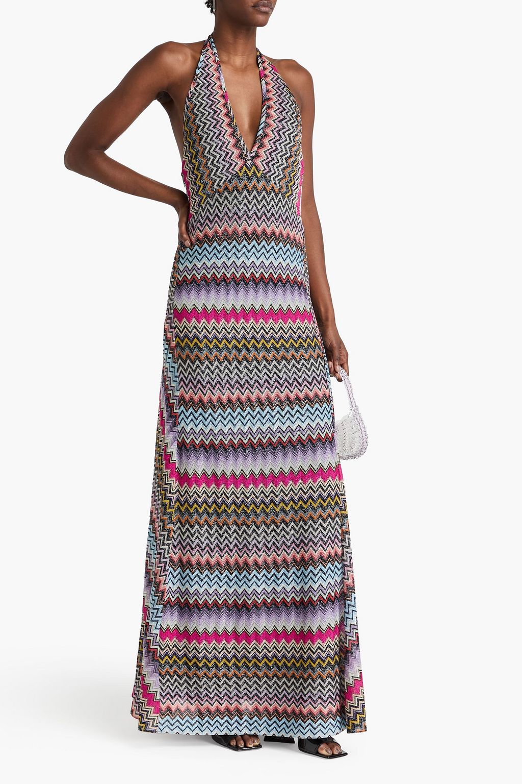 MISSONI Metallic crochet-knit halterneck maxi dress