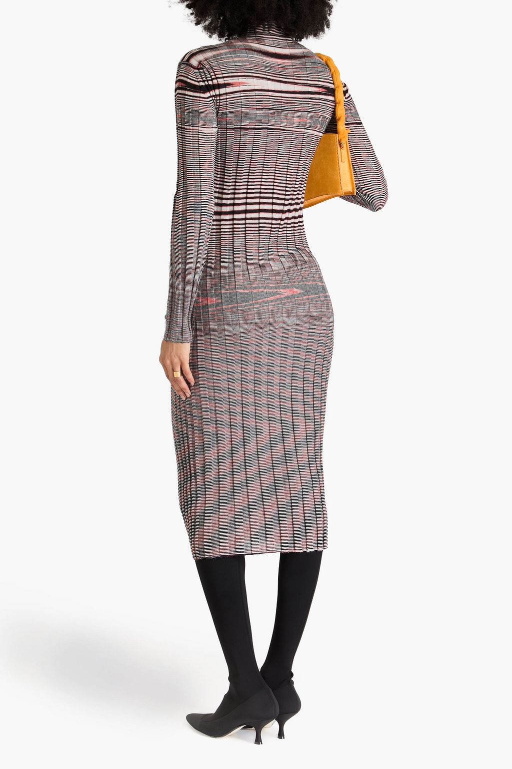 MISSONI فستان متوسط الطول من مزيج حرير والكشمير المضلّع بألوان متداخلة