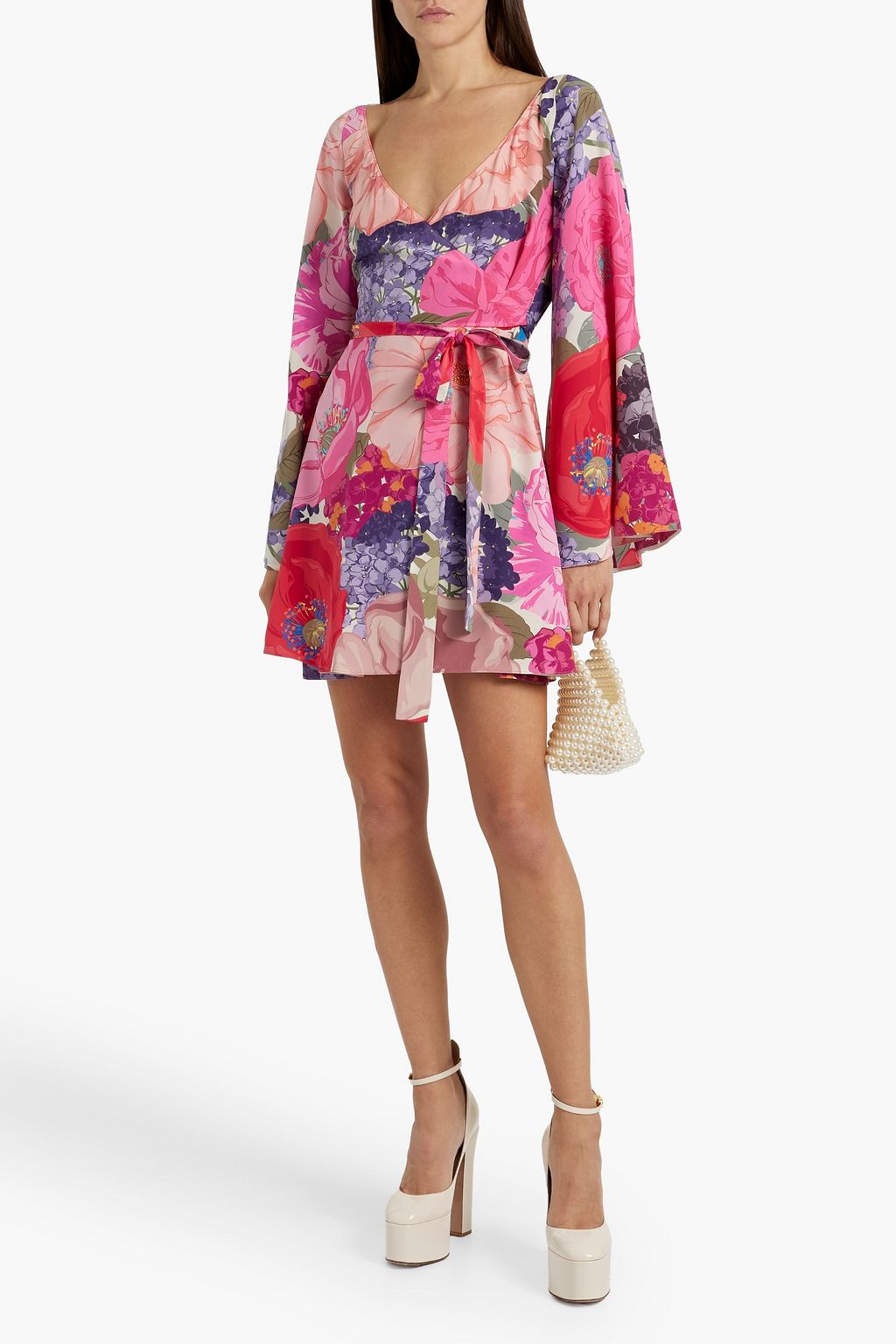 VALENTINO GARAVANI Floral-print silk-crepe mini wrap dress