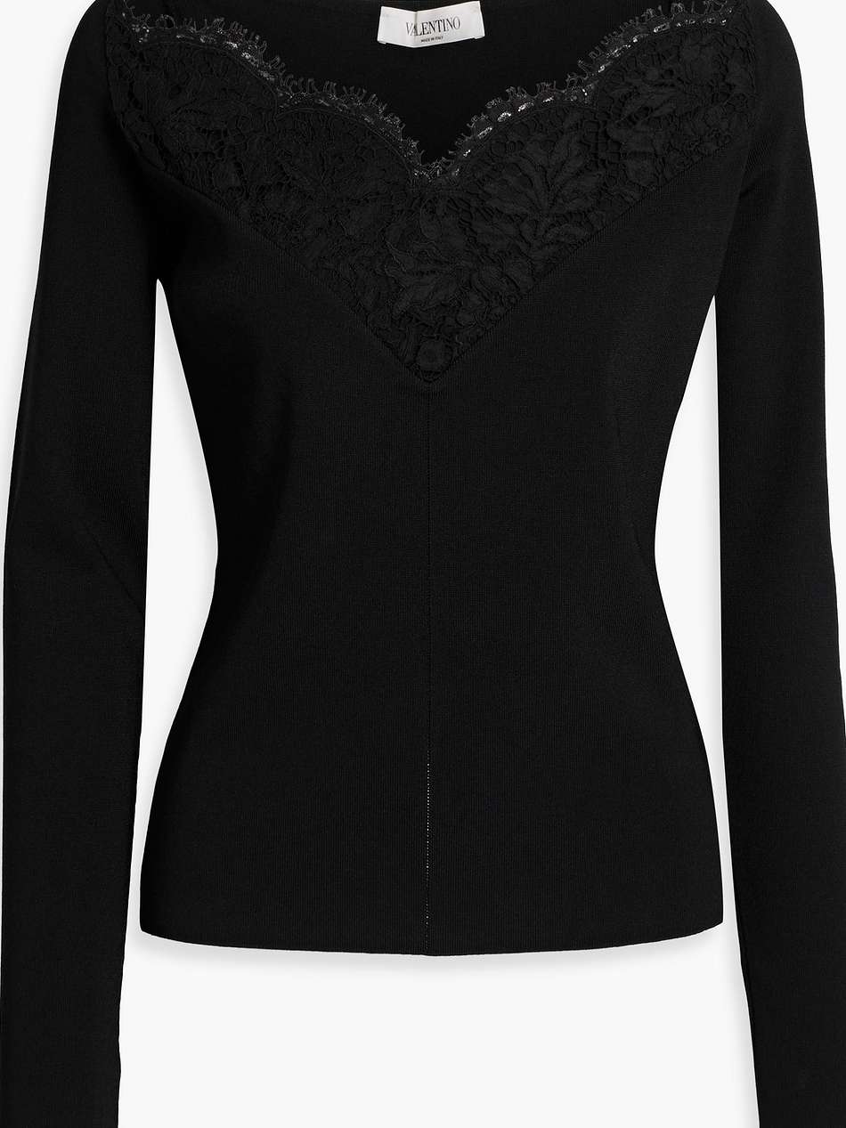 corded lace-paneled stretch-knit top