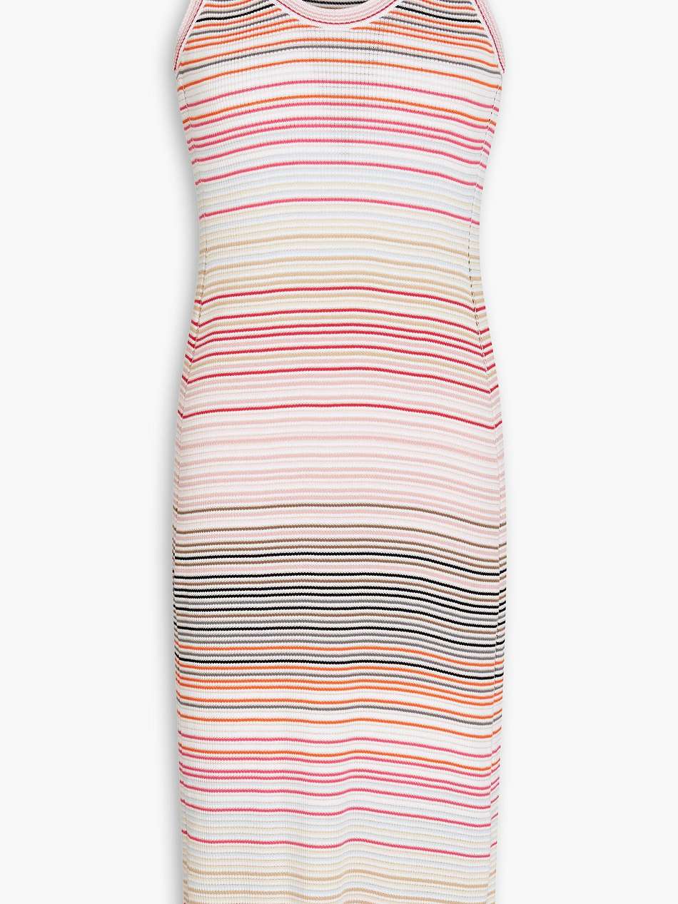 striped ribbed cotton-blend dress