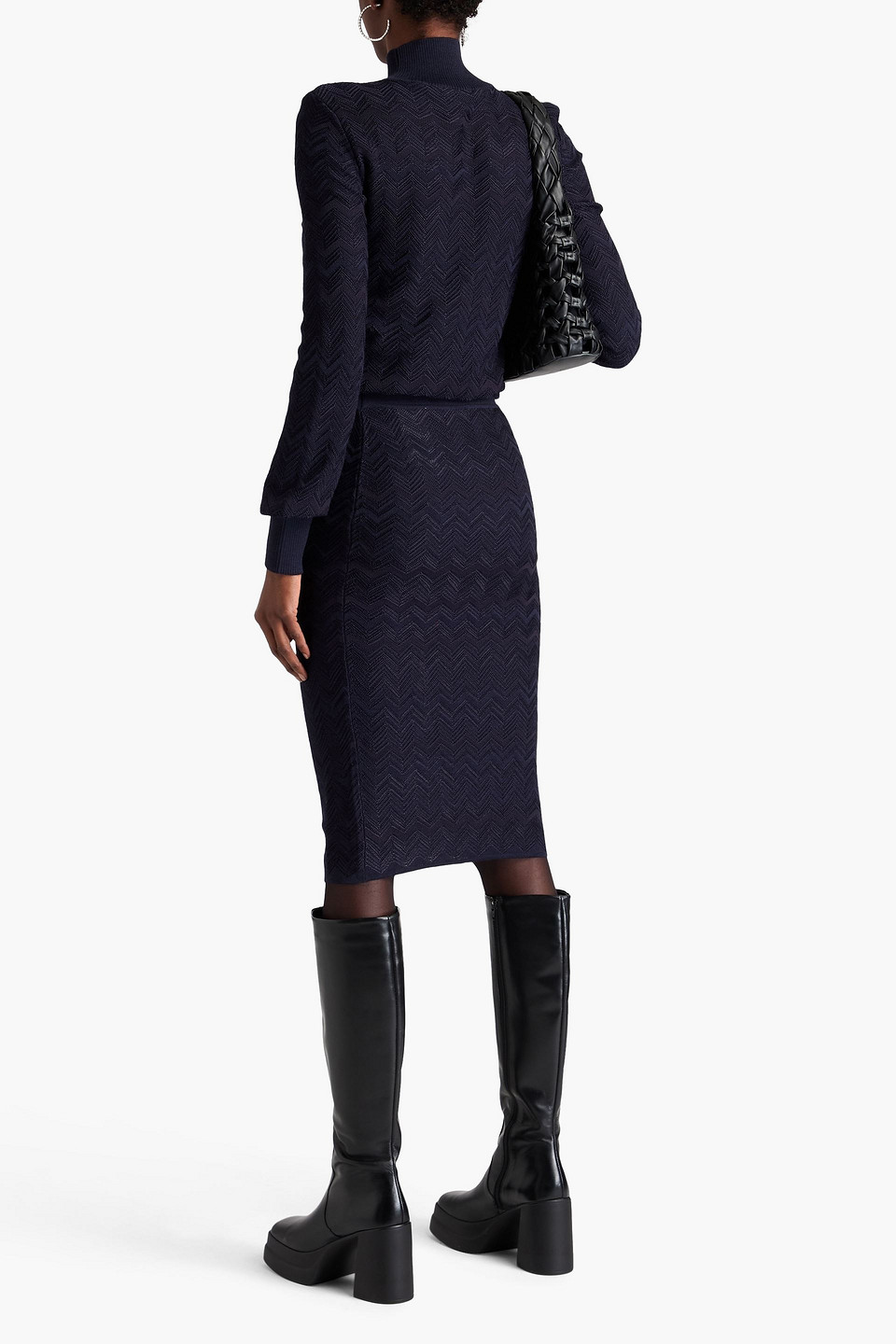 Missoni Midi Skirt In Chevron Wool And Viscose In Midnight Blue