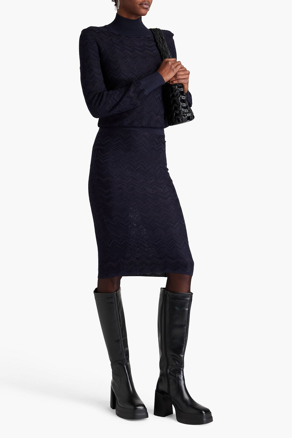 Missoni Midi Skirt In Chevron Wool And Viscose In Midnight Blue