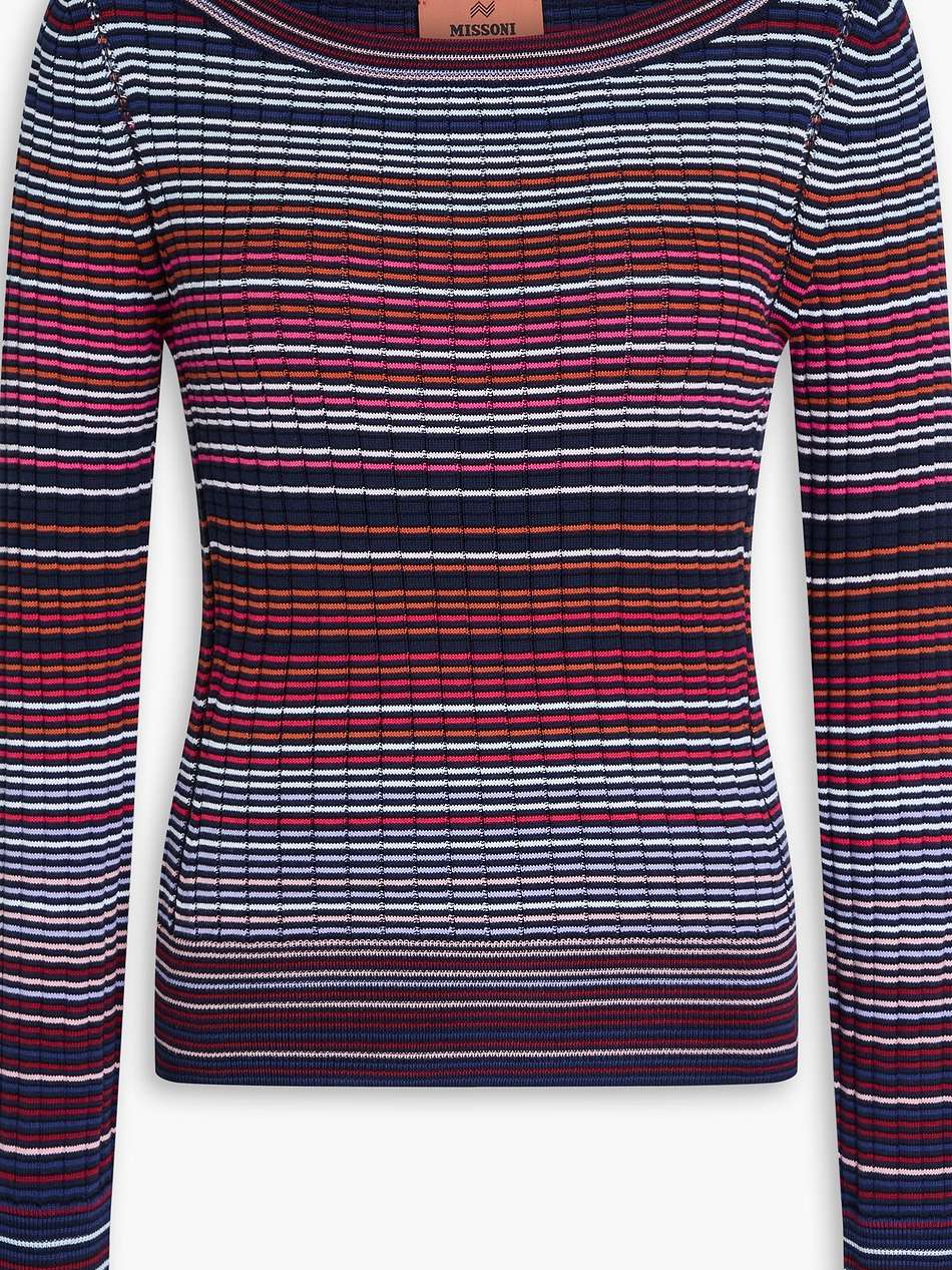 striped ribbed cotton-blend top