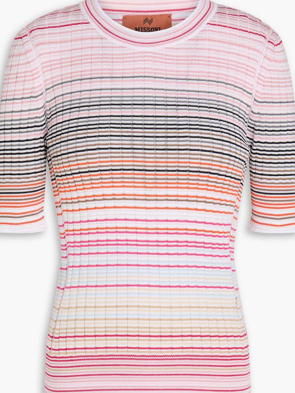 striped ribbed cotton-blend top