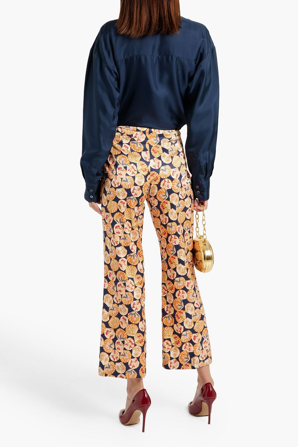 SALONI Capri Flute printed stretch-silk twill kick-flare pants