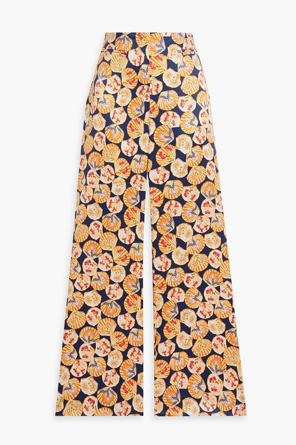 Saloni Capri Flute Printed Stretch-silk Twill Straight-leg Pants In Orange