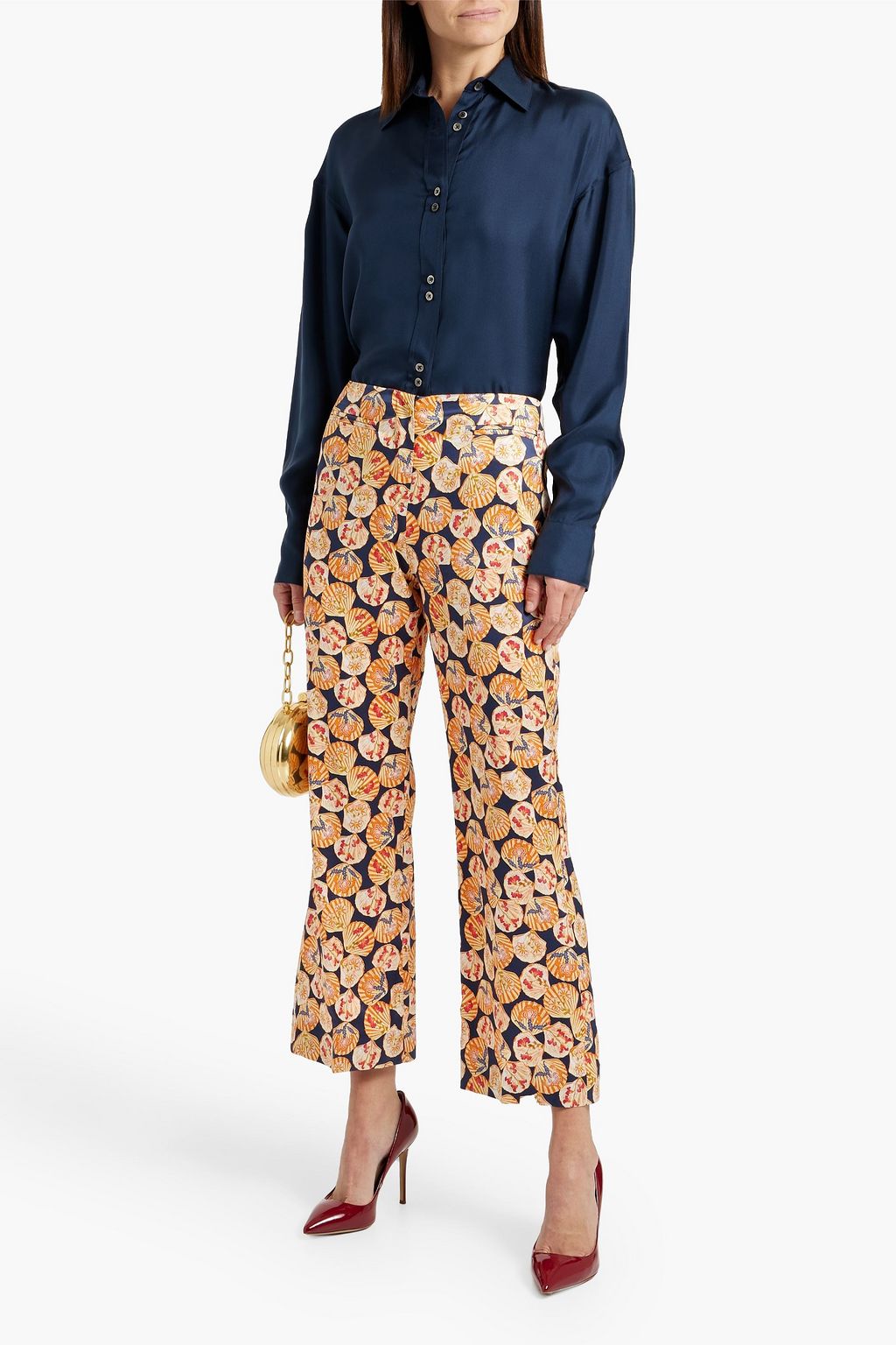 SALONI Capri Flute printed stretch-silk twill kick-flare pants