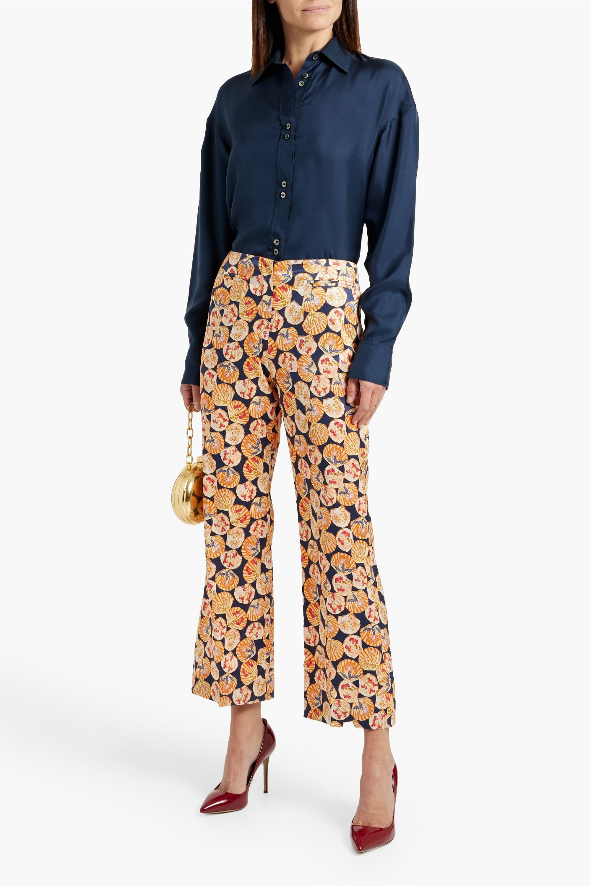 Saloni Capri Flute printed stretch-silk twill kick-flare pants