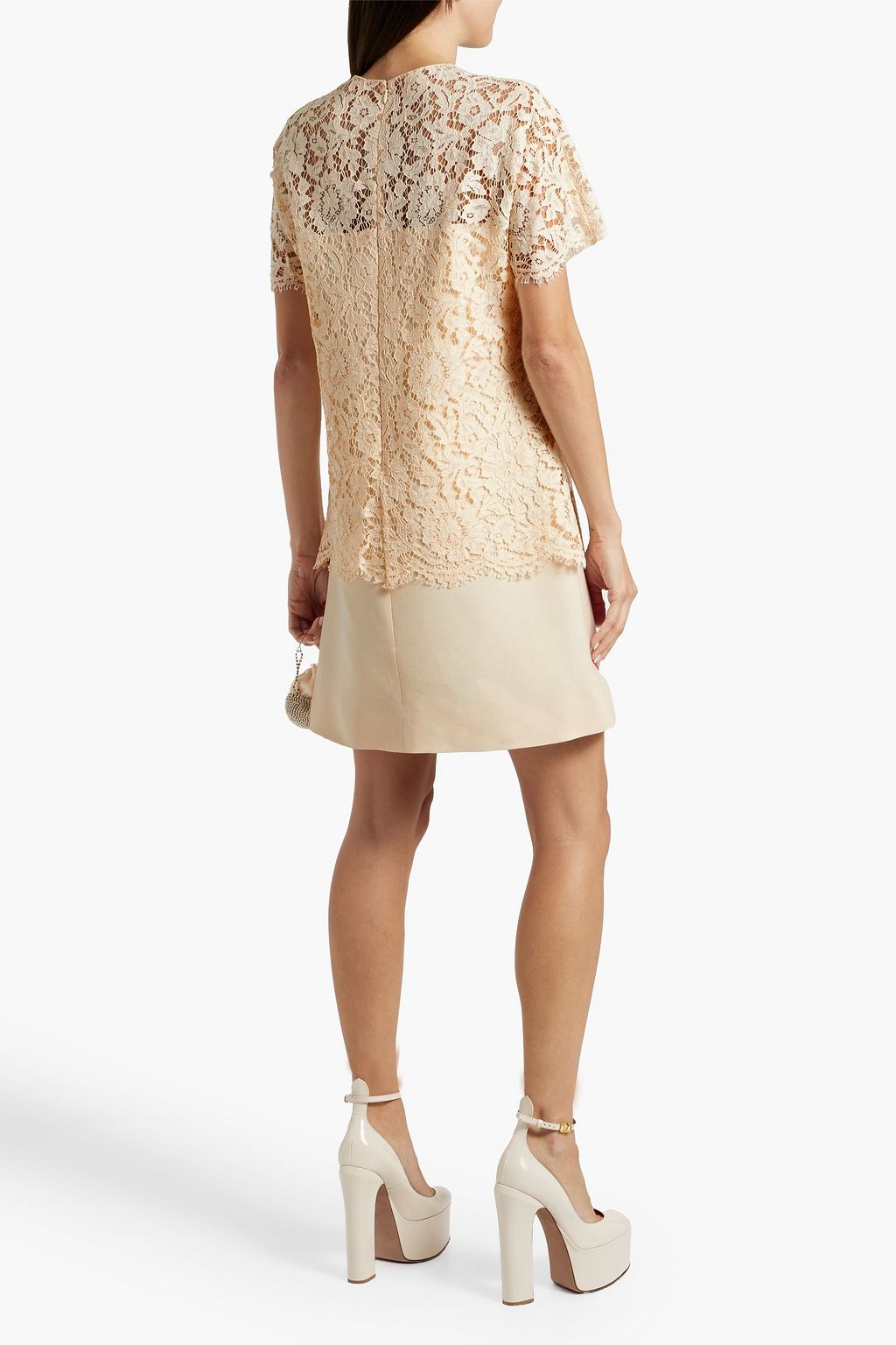 VALENTINO GARAVANI Layered corded lace and crepe mini dress