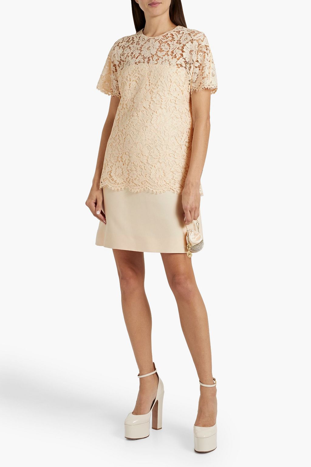 VALENTINO GARAVANI Layered corded lace and crepe mini dress