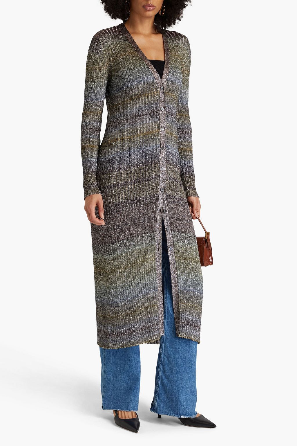 MISSONI كارديغان من نسيج بحبكة كروشيه بلون معدني ومزين بأقراص برّاقة