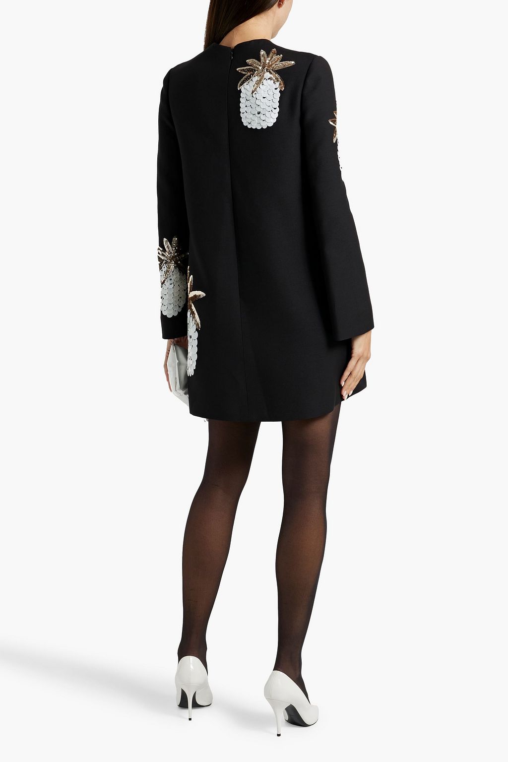 VALENTINO GARAVANI Embellished wool and silk-blend crepe mini dress