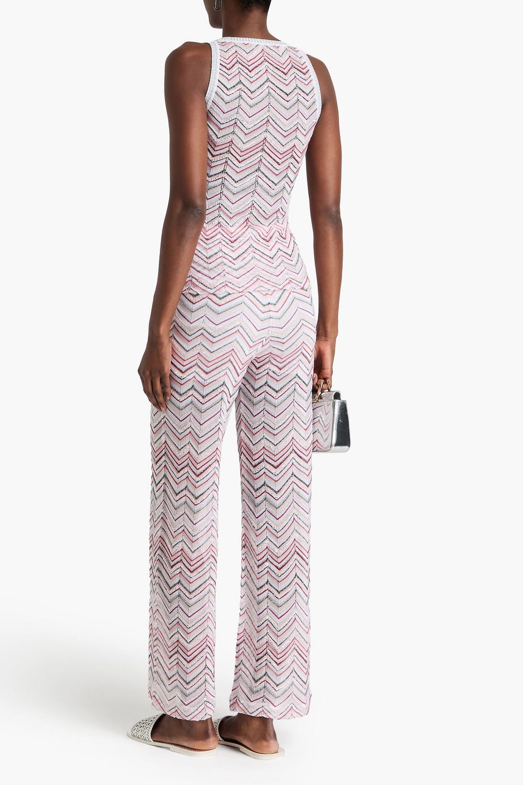 MISSONI بلوزة من نسيج بحبكة كروشيه بلون معدني بتصميم مزركش