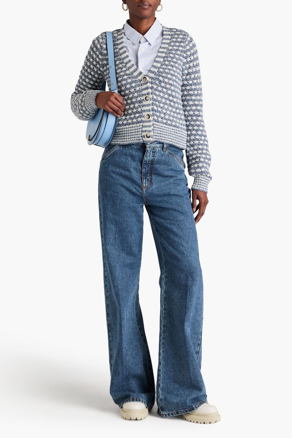 VERONICA BEARD Artura striped open-knit cotton-blend cardigan