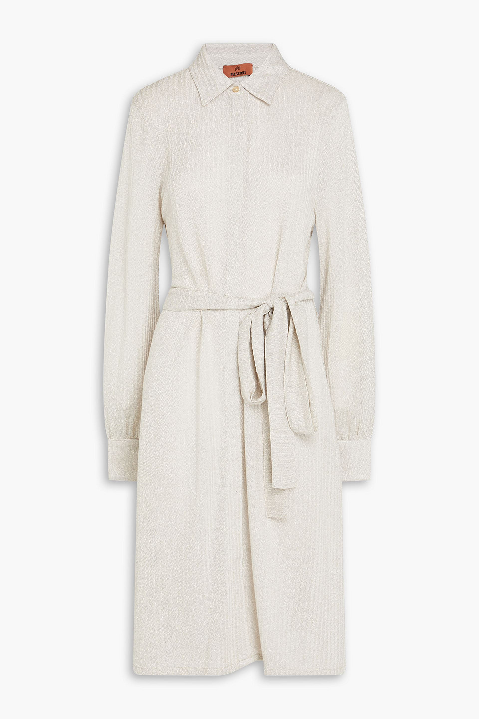 Metallic crochet-knit cotton-blend shirt dress