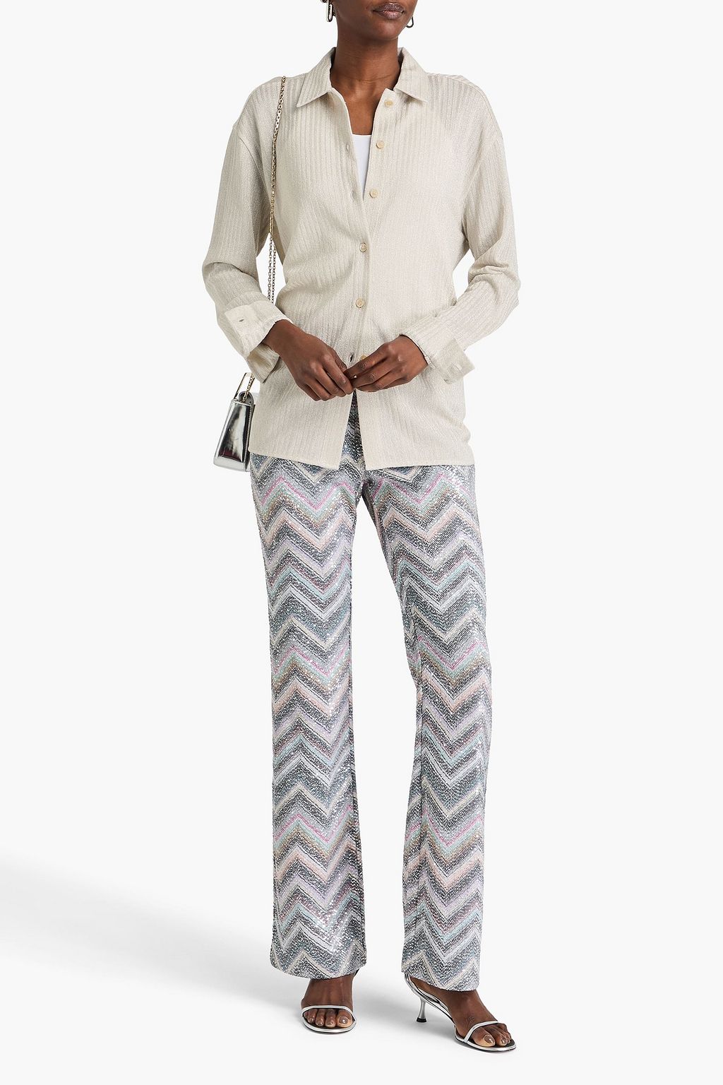 MISSONI قميص من مزيج من القطن بحبكة كروشيه بلون معدني