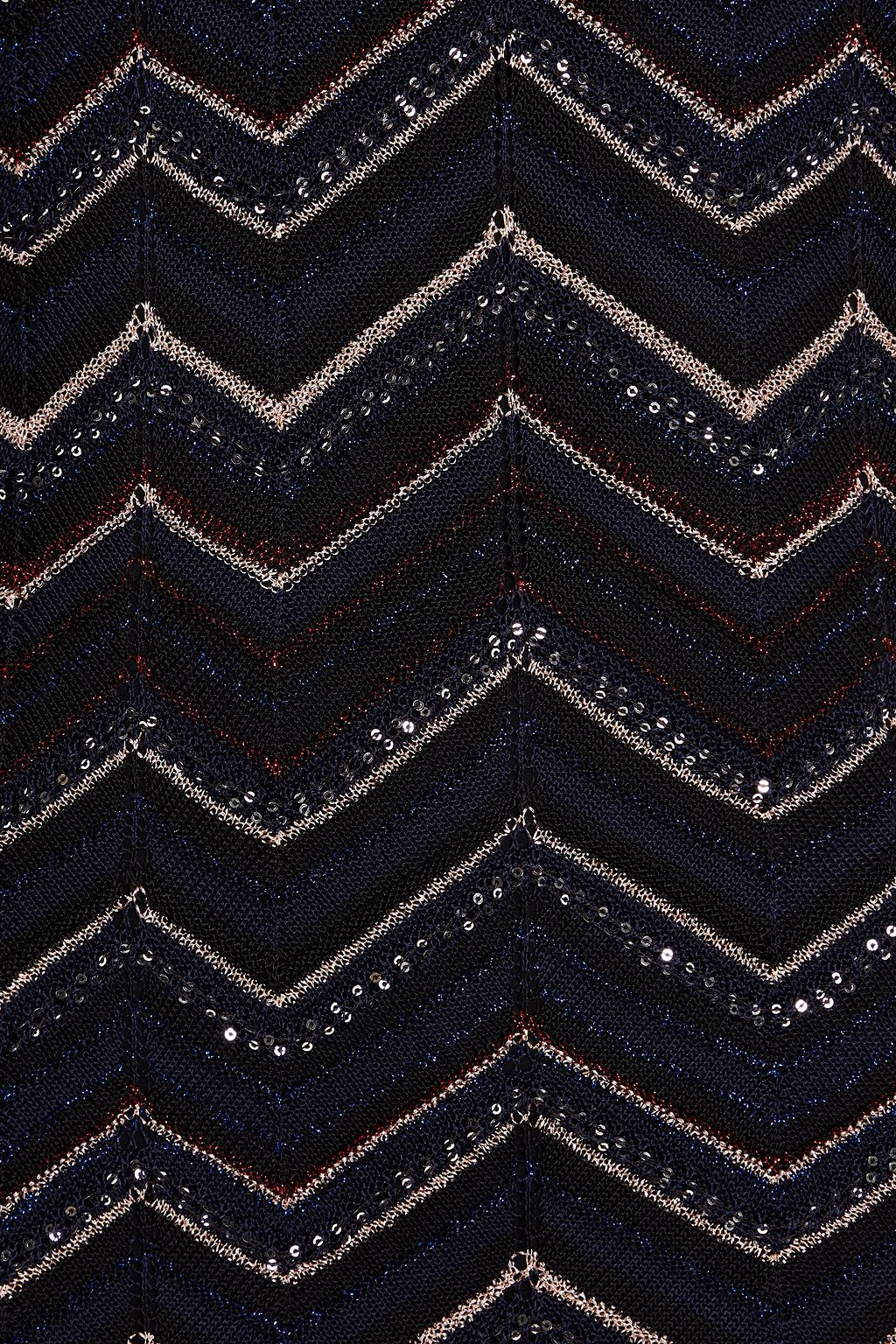 MISSONI فستان قصير بحبكة كروشيه بلون معدني ومزين بأقراص براقة