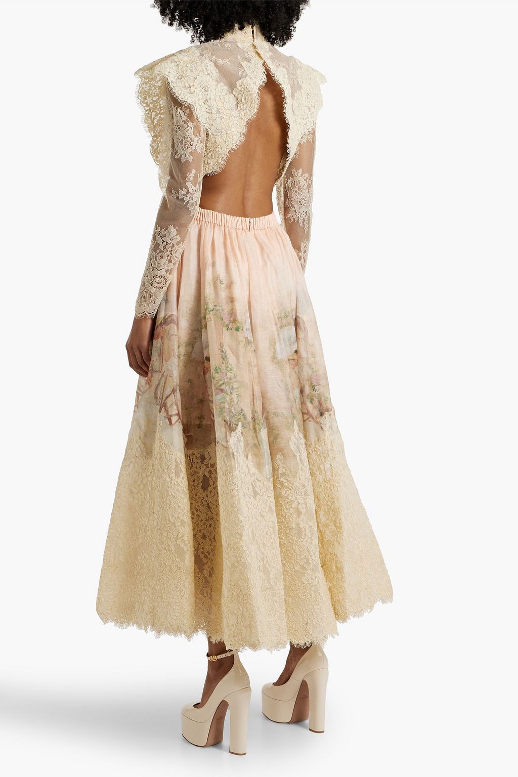 ZIMMERMANN Cutout lace-paneled linen and silk-blend maxi dress