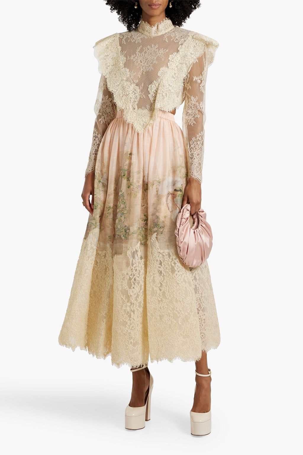 ZIMMERMANN Cutout lace-paneled linen and silk-blend maxi dress