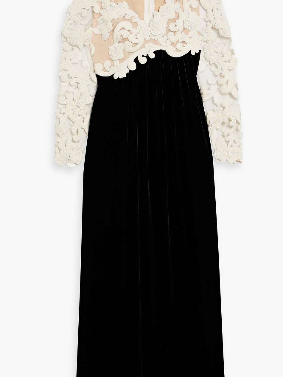 appliquéd tulle and velvet gown