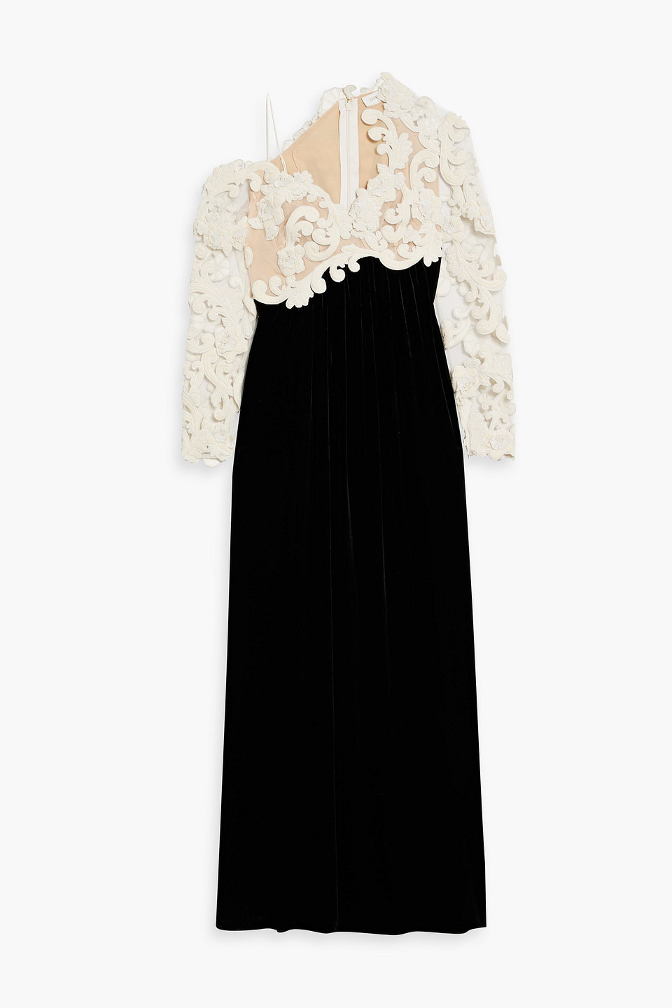 Appliquéd tulle and velvet gown