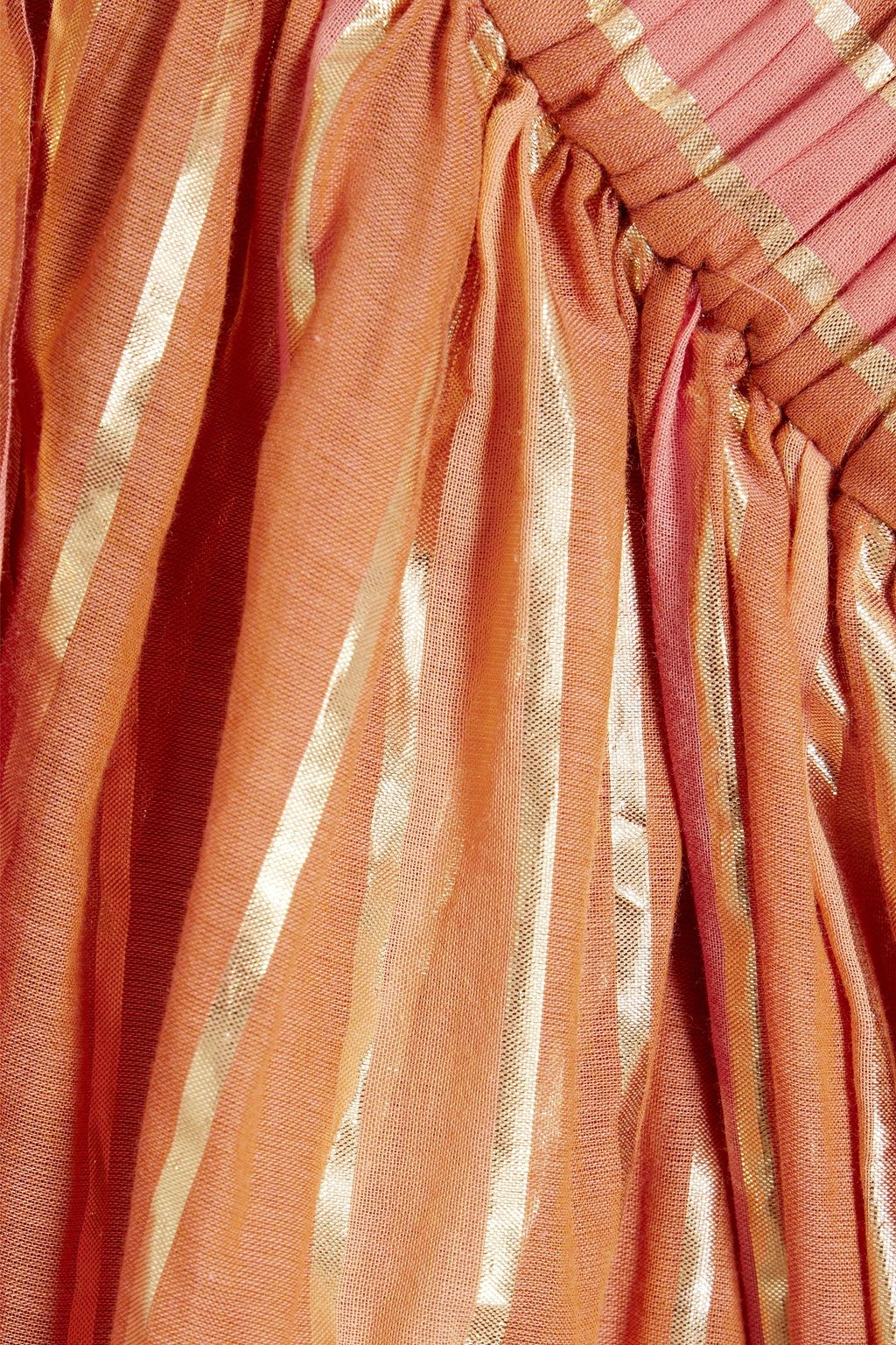 ZIMMERMANN One-shoulder metallic striped cotton-blend voile midi dress
