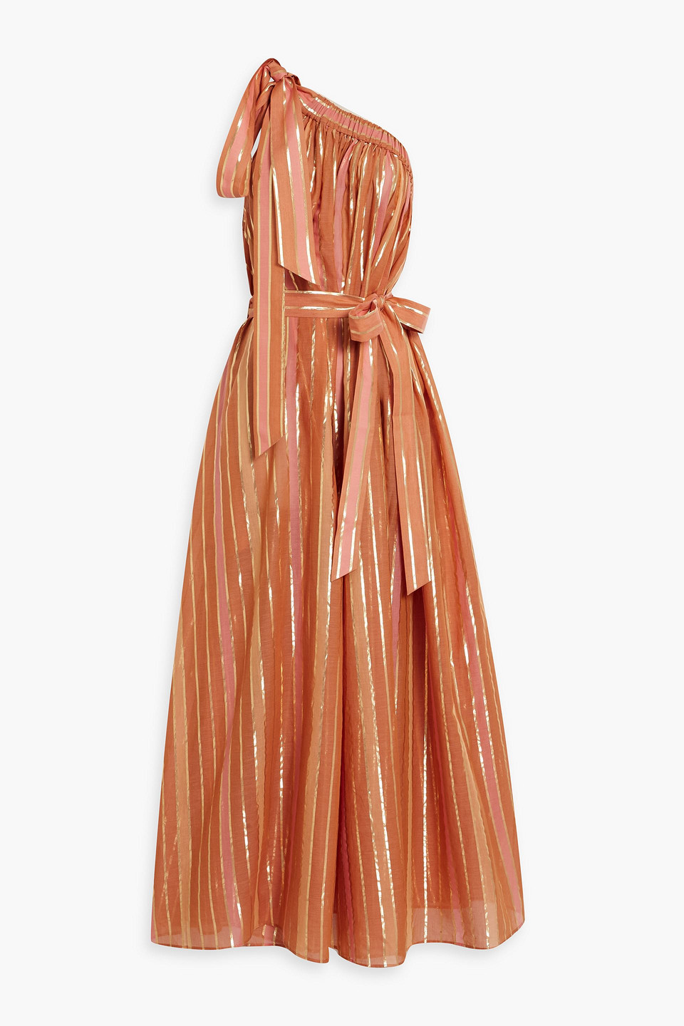 Zimmermann Junie Metallic Asymmetric Midi Dress In Tan