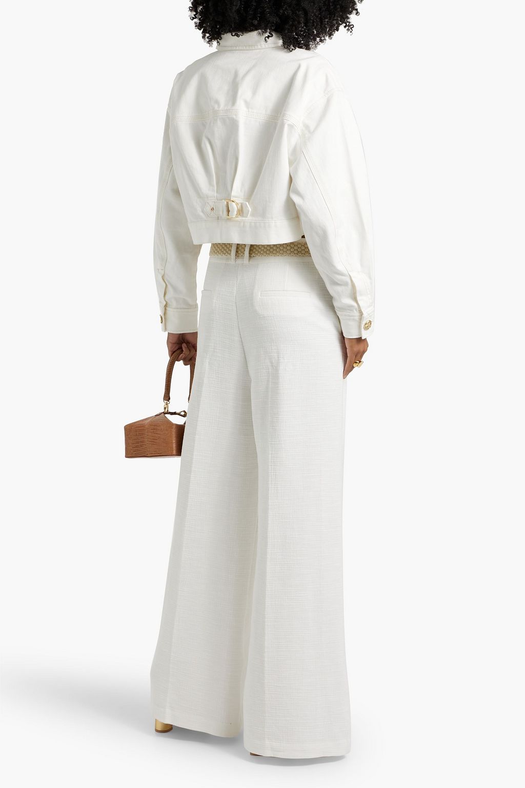 ZIMMERMANN Belted cotton-seersucker wide-leg pants