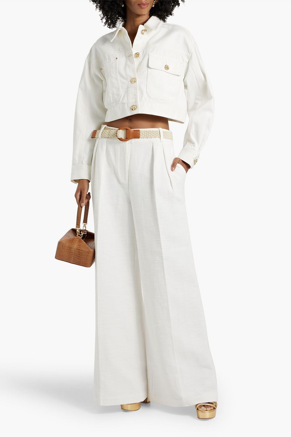 ZIMMERMANN Belted cotton-seersucker wide-leg pants
