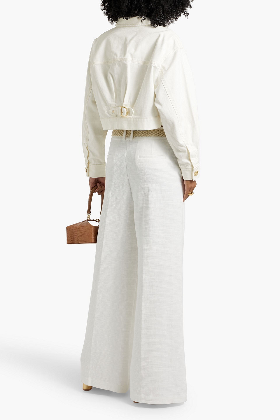 Zimmermann Buttoned Cropped Denim Jacket In Ivory