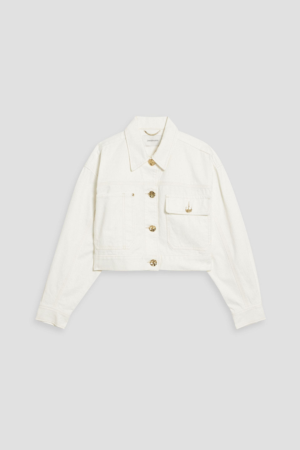 Zimmermann Buttoned Cropped Denim Jacket In Ivory
