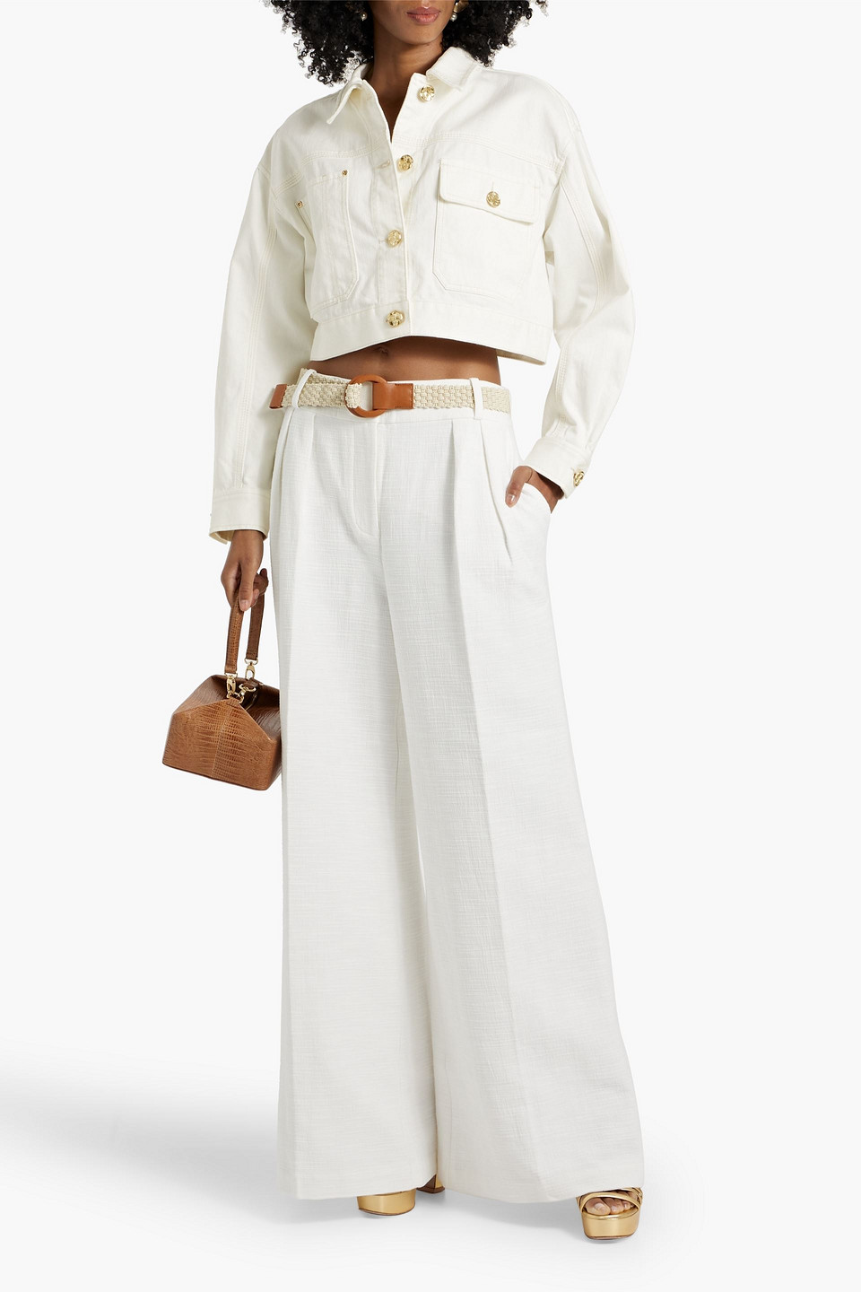 Zimmermann Buttoned Cropped Denim Jacket In Ivory