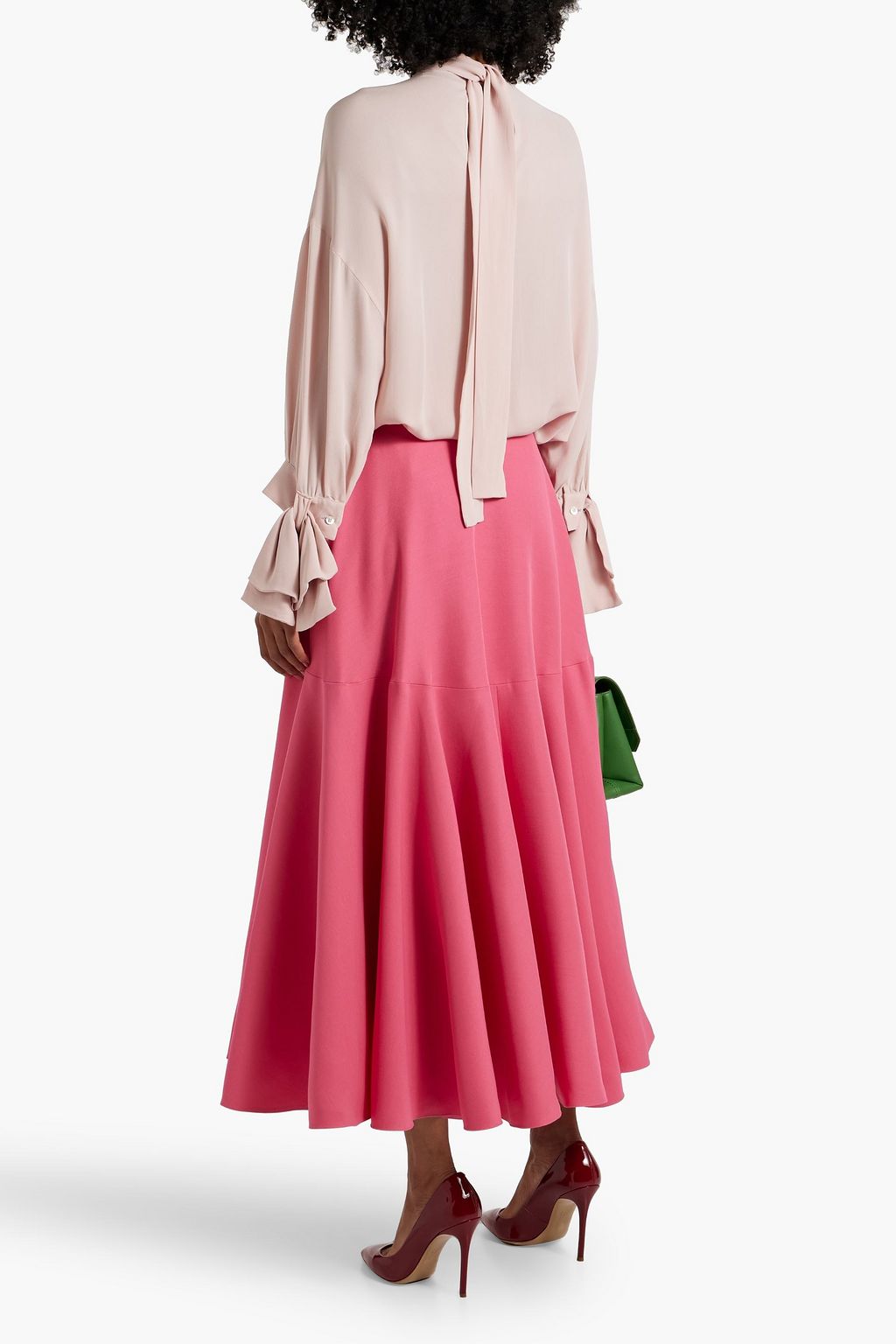 VALENTINO GARAVANI Fluted wool and silk-blend crepe maxi skirt